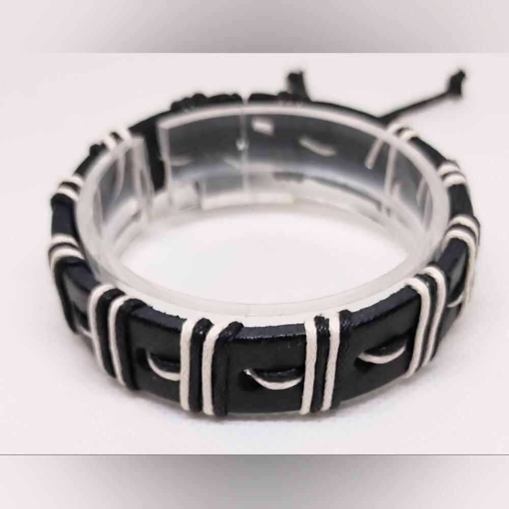 Men's bracelet leather braided black new e89